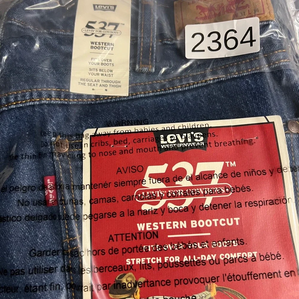Levis 537 Western Bootcut Jeans Mens 31x34 Medium Wash Stretch Denim NWT 2364